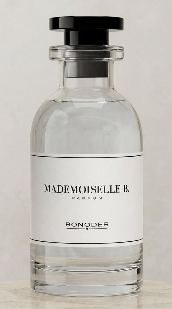 Flacon de parfum Mademoiselle B. de Bonoder, photo d'origine sur fond neutre